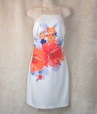 Guess Y2k Womens Dress Size UK 12 White Floral Tropical Print Strappy Zip Close