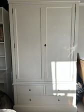 White Paint Wood Wardrobe with 3 Drawers and Double Doors 204h x 117w x 55 deep