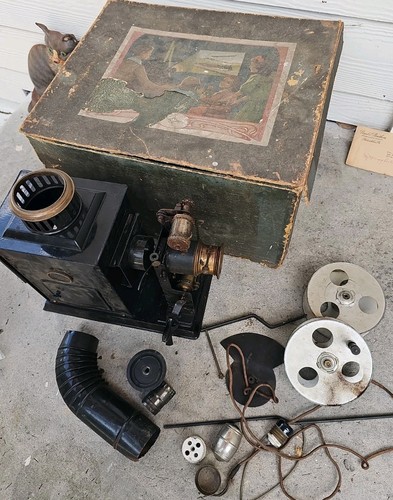 Antique tin magic lantern - tin,