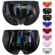 Mens PVC Leather Bikini Briefs Jockstrap Bulge Pouch Panties Swimsuits Underwear