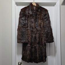 VTG Genuine Rabbit Fur Mid Length Coat Dark Brown Women’s Sz S NEEDS REPAIRS