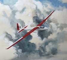 Original Art 9” Painting 24cm Picture Aircraft Slingsby Skylark Aviation Glider