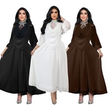 Women Fashion Chiffon Beads Dress Maxi Dubai Abaya Kaftan Turkey Robe Party Gown