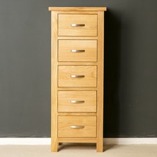 London Oak Tallboy Chest of Drawers Solid Wooden Tall Narrow Bedroom Bathroom