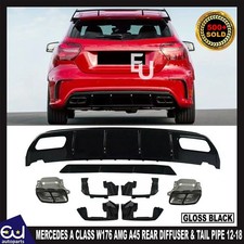 REAR DIFFUSER FOR MERCEDES A CLASS W176 AMG A45 LOOK TAIL PIPE GLOSS BLACK 12-18