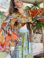 Flared Sleeve Top Vintage Silk Hippie Boho Bell Sleeved Wrap Top Gypsy Bolero