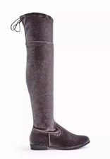 JustFab Phoebe Ladies UK 6.5 Wide Grey Velvet Over Knee Thigh High Flat Boots