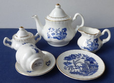 Croft Bone China Willow Pattern Blue & White Miniature Tea Set Made in England