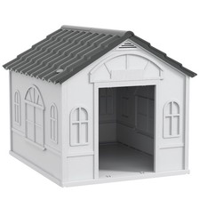 PawHut Weather-Resistant Dog House, Puppy Shelter for Medium Dogs - Grey