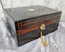 Antique Coromandel Writing Slope With Brass Inlays Escutcheon,  Stringing