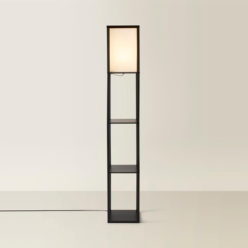 Black wooden floor lamp with - black,