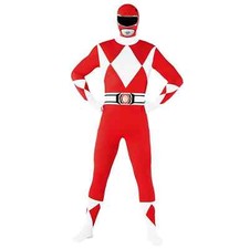 Adult Red Power Ranger Morphsuit Men`s Superhero Fancy Dress Costume M – XXL