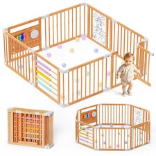 SUNYRISY Wooden Baby Child Playpen XXL Foldable Incl. Door, 8 Panels 63x63x24"