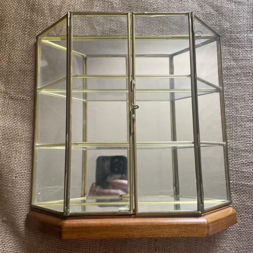 Vintage brass glass wood base - brass,