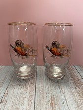 2 X VINTAGE RETRO PHEASANT DESIGN MIXER GLASSES WITH GOLD RIM (5.5”)
