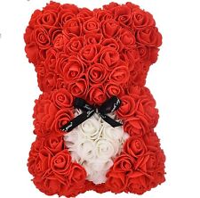 25CM Heart design Artificial Red & White Rose Teddy Bear Flower for Valentines