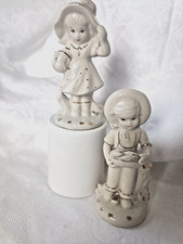 Vintage Girl and Boy Figurine Ceramic Ornaments Children White with Gold Lladro
