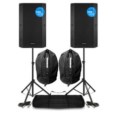 Vonyx VSA15BT Active DJ Speaker Pair - 15 Inch Bi-Amplified with Stands & Bags