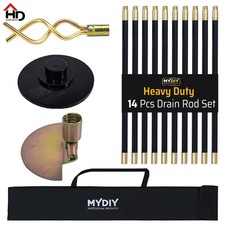 Drain Rod Set X14 Cleaning Unblock Drainage Worm Screw Plunger with Storage Bag