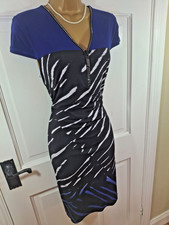 Frank Lyman Blue & Black Patterned Diamante Zip Dress, UK 14, New without Tags