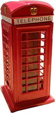 London-1 Telephone Booth / Die Cast Metal Money Box Bank Souvenir! Union Jack on