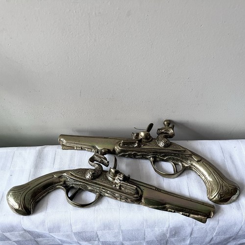 Vintage pair brass flintlock - brass,