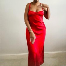 Zara Red Satin Midi Dress Size