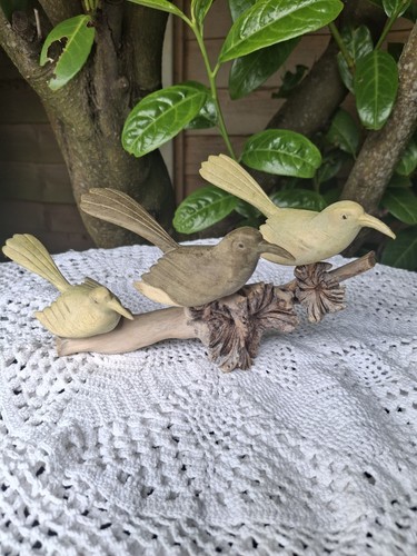 Vintage handmade wooden birds - wooden,