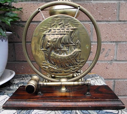Vintage brass dinner gong and - brass,