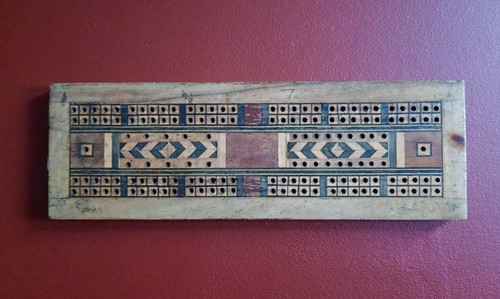 Vintage inlaid wooden cribbage - vintage,