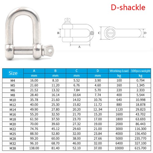Shackle stainless steel - d-shackle,