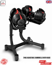 24kg Adjustable Dumbbells Set Pair Hand Weights Storage Stand Home Gym Fitness