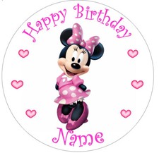 Inspired By Minnie Mouse Pink Bow Personalised Edible Cake Topper Icing or Wafer