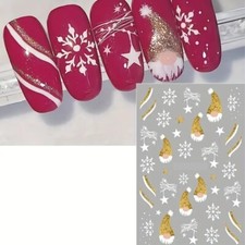 Nail Art Stickers Christmas Glitter Gnome Gonk Snowflakes Bows Stars (CS320)