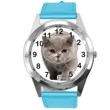 Blue Leather Round Watch for