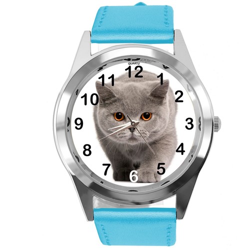 Blue leather round watch for - round,