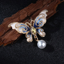 Butterfly Pearl Gold Brooch Vintage Style Diamante Brooch Pin Charm Womens Girls