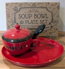 Red Ceramic Soup Bowl And