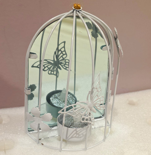 White metal glass - white, birdcage