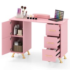 Manicure Table Wooden Nail Art Workstation for Beauty Salon Spa Makeup-Pink