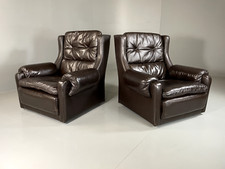 2 Danish Style Lounge Chairs Wingback Leather Vintage 1970s Retro EB5688 MNOR
