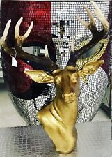 Large Stag Head Deer Sculpture Wall / Floor Standing Statue Gold Colour