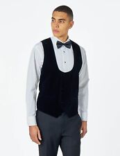 Mens Black Velvet Tuxedo Waistcoat Scooped Double Breasted Wedding Dinner Vest