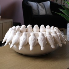 Cream Speckled Ceramic Birds Decorative Fruit Bowl 15x37x37cm