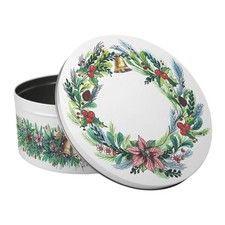 Christmas Wreath Large Cake Tin - Festive Round Metal Storage Gifts for Baking