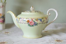 Aynsley Pale Green and Rose Floral Art decor Bone China Teapot