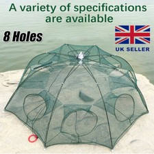 8 Holes Fishing Net Mesh Fish Basket Shrimp Minnow Lobster Crab Big Trap Cage UK