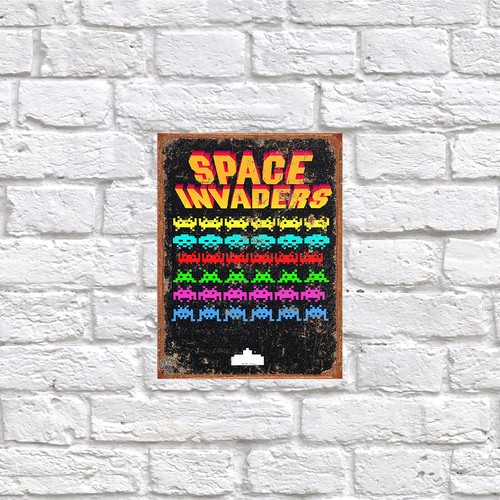 Space invaders retro tin - space,