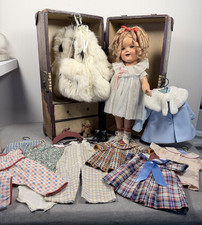 Vintage 15" Composition Shirley Temple Doll w 9 Outfits and RARE Trunk