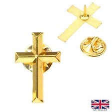 Gold Cross Lapel Pin - Christian Brooch Badge - Crucifix Design - Faith Gift